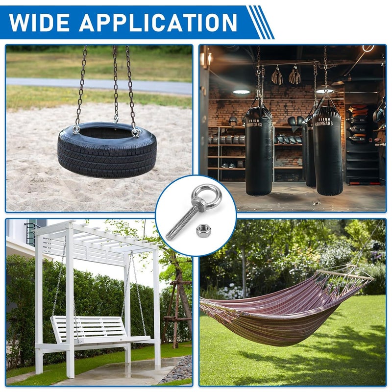 Vmuter 6 Pack M6 Stainless Steel Eye Bolts with Nuts 2" Thread Length, Eyebolts for DIY, Furniture, Swing, and Outdoor Use M6 x 50 - Image 4